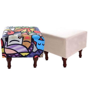 Imagem de Kit com 2 Puff Banqueta 40x40cm Quadrado Decorativo Pés Madeira bf Colchões