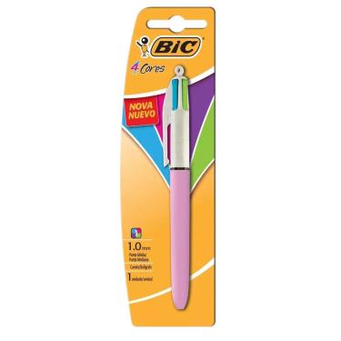 Imagem de Bic Caneta Retrátil 4 Cores Esferográfica Corpo Rosa Ponta média 1 mm