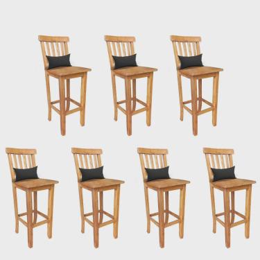 Imagem de Kit 07 Banqueta Alta Com Encosto Wood Madeira Maciça Peroba Rosa Com Almofada Sintético Preto - Ahz Móveis