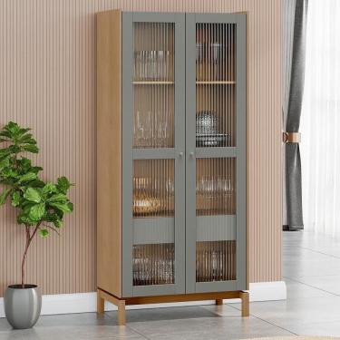 Imagem de Cristaleira 2 Portas 1 Gaveta Vidro Canelado 180x80 Cm 2157 Oak Ferrolack Milani Store