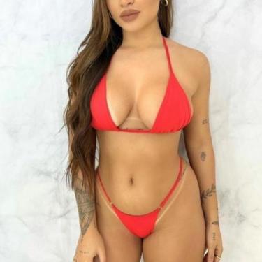 Imagem de Biquini cortininha de fita calcinha regulável - Beira mar, Vermelho, P