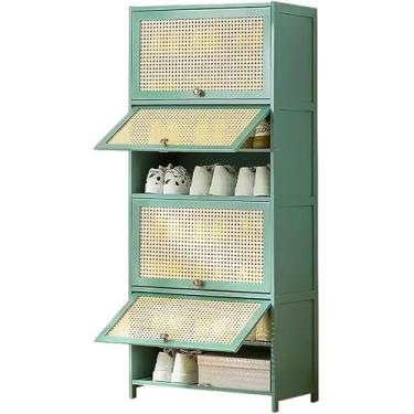 Imagem de LGEOELIAS Armário de sapatos de bambu com abas e prateleiras para área de entrada, corredor, design estreito de sala de estar, disponível em comprimentos de 60/70/80 cm