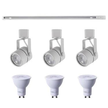 Imagem de Kit Trilho 1M + 3 Spots Classic Branco + 3 Lâmpadas GU10 6W - Nordecor