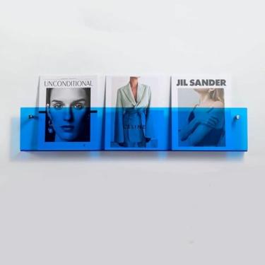 Imagem de LGEOELIAS Porta-revistas de acrílico montado na parede, suporte de exibição de livreto transparente azul, organizador de arquivos de livreto para escritório em casa