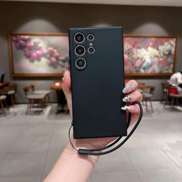 Imagem de Capa de celular com alça de pulso de silicone líquido para Samsung Galaxy S25 S24 Ultra S22 Plus S23 S21 FE Capa de proteção de câmera à prova de choque, preta, para amsung S25
