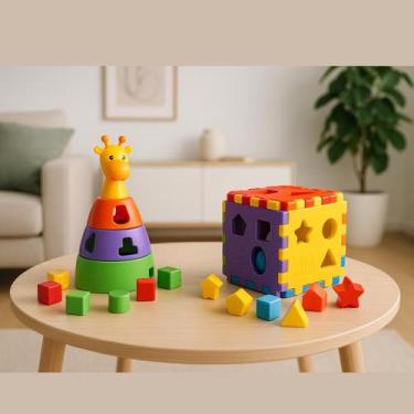 Imagem de Kit 2 Brinquedo Educativo Bebe Didático Encaixe Infantil - MERCOTOYS