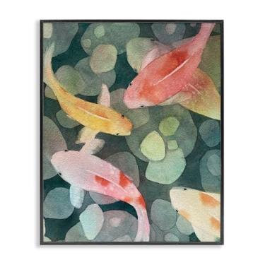 Imagem de Stupell Industries Arte giclée emoldurada em aquarela Koi com vista aérea preta, design de Stephanie Fielden, 61 x 76 cm