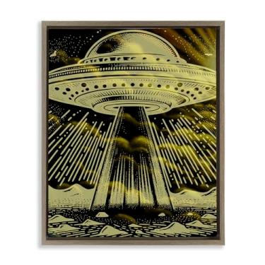 Imagem de Stupell Industries Mysterious Alien UFO marrom emoldurado arte de parede em tela flutuante, design por Jesse Keith, 25 x 31