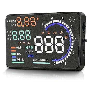 Imagem de SYH&AQYE Monitor HUD automotivo A8 5,5 OBD II, visor de cabeça HUD para carro, display km/h, mph, temperatura da água, tensão da bateria, projetor de tela de para-brisa multicolorido para a maioria dos carros