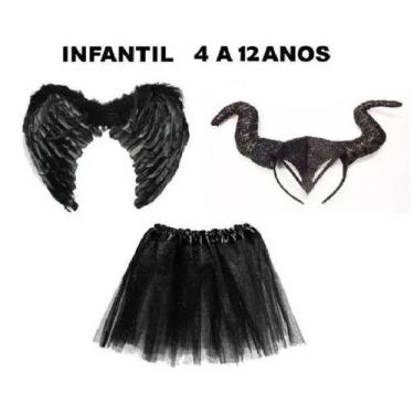 Imagem de Fantasia Malévola Tiara Asa e Saia Infantil - 3 Peças - CM Presentes e