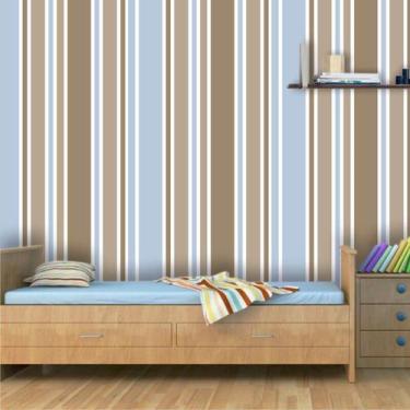 Imagem de Kit 3 Rolos Papel de Parede Listrado Azul e Bege - Inove Papéis de Par
