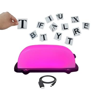 Imagem de FUNGNLY Luz de sinal recarregável USB para carro, luz em branco com 2 conjuntos de adesivos de letras, luz DIY de teto de carro com magnético à prova d'água para placa iluminada no teto da cabine