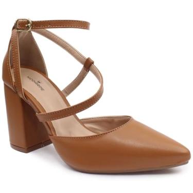 Imagem de Sapato Scarpin Modarpe Tiras Salto Grosso Confortável S16 (Marrom, BR, Adulto, Numérico, 37)