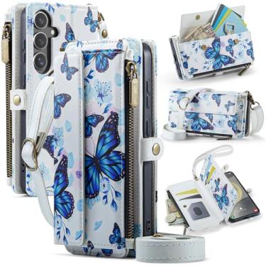 Imagem de YWKJ Capa carteira para Samsung Galaxy S25 Plus com porta-cartões com bloqueio de RFID, desenho colorido, couro PU, fecho magnético, fecho de correr, carteira para celular adequada para Galaxy S25+