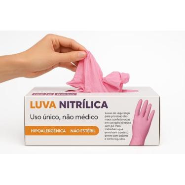 Imagem de Luvas Descartaveis Nitrílica Talge com 50 unidades cor Rosa Sem Pó Res