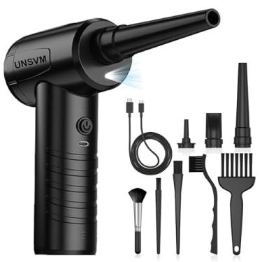 Imagem de UNSVM Espanador de ar, espanador de ar elétrico eficiente, espanador de ar comprimido sem fio recarregável compacto, soprador de ar silencioso, soprador de poeira versátil portátil de 3 marchas com