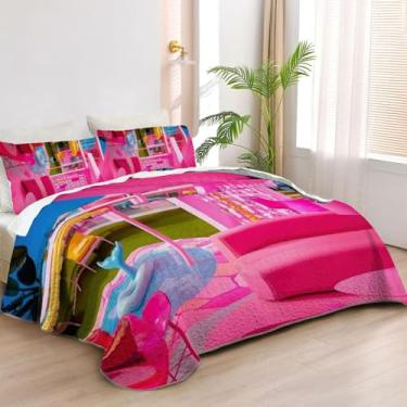 Imagem de Allenjoy Conjunto de colcha de boneca king size, roupa de cama de menina bonita, tecido lavável com 2 fronhas SC00248-007