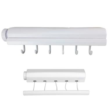 Imagem de Varal Retratil de Parede 6 Ganchos 5 Cordas Ajustavel Extensivel Secador de Roupa Lavanderia Casa Apartamento Organizaçao