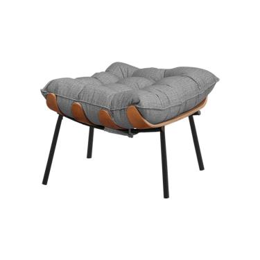 Imagem de Puff Sala de Estar Abel Base de Madeira Dourada Linho Cinza