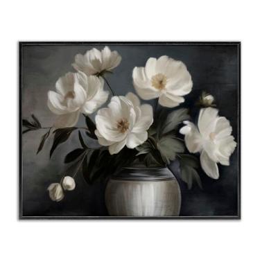 Imagem de Stupell Industries Moody Vaso de flor branco preto emoldurado Giclee Art Design por Kim Allen, 20 x 16