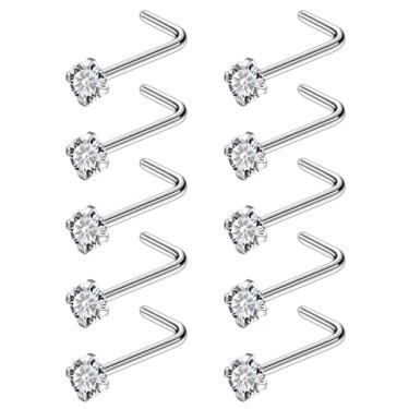 Imagem de Ruifan ASTM F136 Anéis de nariz de titânio 18G 20G 22G Zircônia cúbica transparente parafuso parafuso em forma de L osso hipoalergênico piercing corporal joia para mulheres 1,5 mm, 2 mm, 2,5 mm, 3 mm