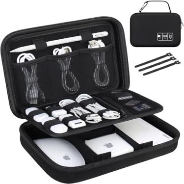 Imagem de Lacdo Mala de viagem rígida com organizador eletrónico para carregador de adaptador de corrente para MacBook, cabos, lápis Apple, rato,pequenos acessórios portáteis de proteção e 3 abraçadeiras, Preto