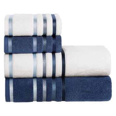 Imagem de Jogo de Toalhas Banhão Karsten Fio Penteado Lumina 4 Peças - Cor Marinho com Branco