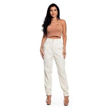 Imagem de Calça Feminina Linho Slouchy Com Pregas E Elástico - Restrito Jeans, 4