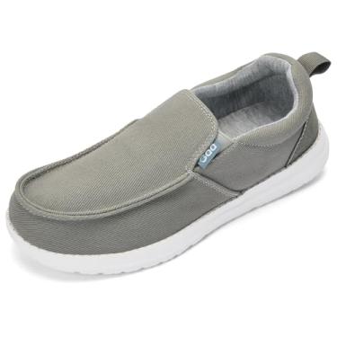 Imagem de RYIKA Mocassins masculinos sem usar as mãos livres, mocassins, mocassins, casuais, de lona, sapatos de barco, leves, antiderrapantes para caminhada, tênis macio, Cinza puro, 41