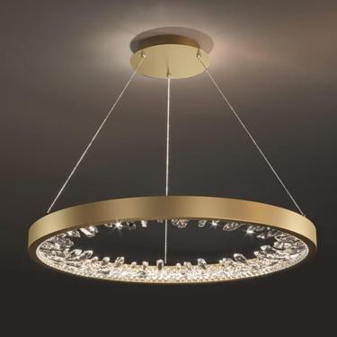 Imagem de 2 anel moderno lustre de cristal led luminárias de cristal lustres de teto de ouro pendurados lustre de pendente circular redondo circular para quarto para quarto de quarto sala de jantar da