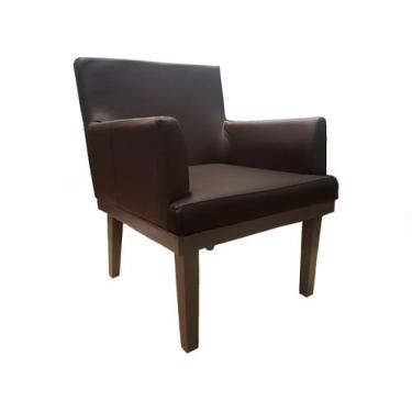 Imagem de Poltrona Decorativa Vitória Couro Marrom Pés Madeira Mz Decor - Mazzer