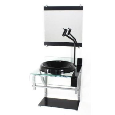 Imagem de Gabinete de vidro 40cm para banheiro curvado duplo pc cuba chapéu pret