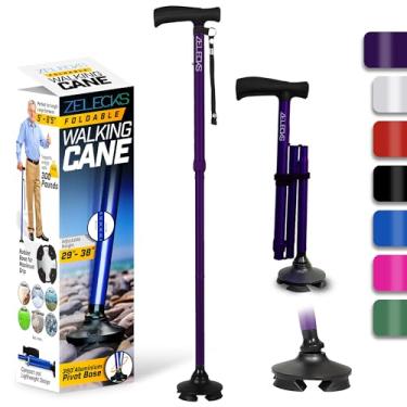 Imagem de ZELECKS Bengala Para Mulheres E Homens - Dobrável Ajustável Autoportante Com Alça Em T Base Giratória De 360 Graus, Leve Idosos