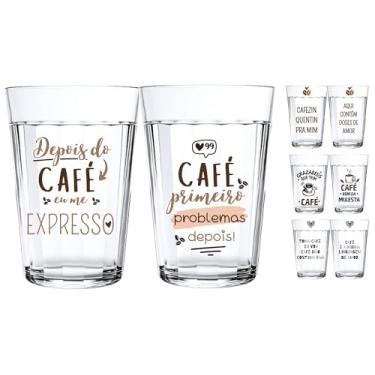 Imagem de Jogo 2 Copos Americanos de Vidro Personalizado Temático Frase Café 190ml Arte Pronta Coffee lover Não Desbota Acabamento em Verniz Alta Resistência (Depois do Café eu me expresso)