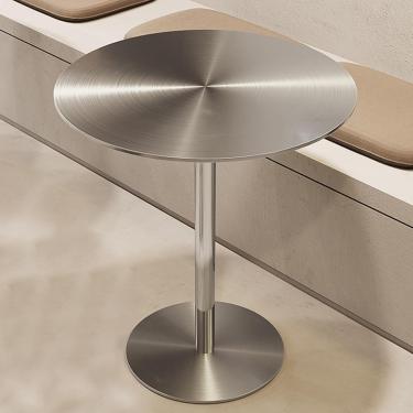 Imagem de Mesa De Bar Redonda Alta, Mesa De Balcão De Aço Inoxidável Bistrô Com Base Estável, Mesa De Jantar De Cozinha Para Uso Interno E Externo, Fácil Montagem, 50x50x105cm