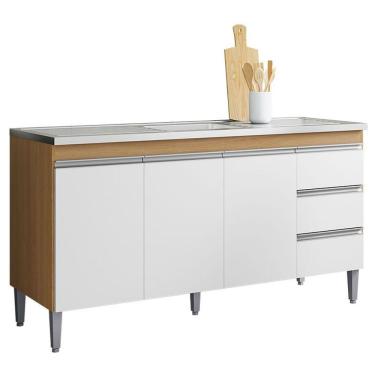 Imagem de Balcão De Pia Andréia 160cm Amêndoa Branco - Ajl