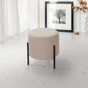 Imagem de Puff Redondo Orgânico Pés Ferro Para Sala e Quarto Encantos  Linho Bege