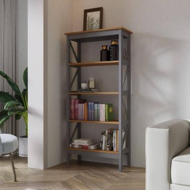 Imagem de Estante 4 Nichos 5 Prateleiras Veneza Madeira Maciça Cinza