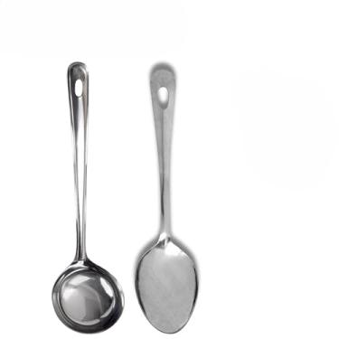 Imagem de Kit Utensílios de Cozinha 100% Inox Colher Concha Amassador Espátula Descascador Fue Escumadeira(KIT 1 (CON/COL))