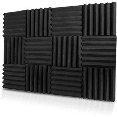Imagem de 12 Peças De Espuma Acústica Pels Wedges Espuma à Prova De Fogo à Prova De Som Espuma De Caeling De Ruído Para Estúdios De Gravação Escritórios Casa, Black