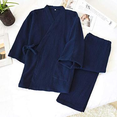 Imagem de Conjunto De Pijamas Femininos 2 Peças Primavera Verão Senhoras Algodão Macio Crepe Pijamas Japonês Tops Bottoms Meninas Yukata Homewear Robe Terno, M