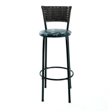 Imagem de 01 Banco Alto Junco Sintético Argila Para Cozinha Americana e Balcões (PRETO FLORIDO)