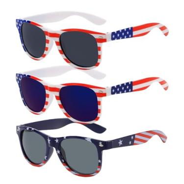 Imagem de 3 pares de óculos de sol decorativos de 4 de julho, bandeira americana, para adultos, adolescentes, vermelho, azul, branco, acessórios de festa patriótica (estilo-A)