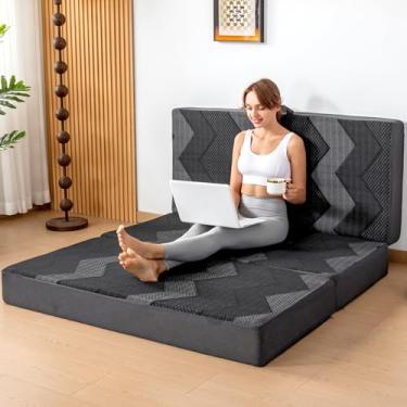 Imagem de INGEROOM Colchão de três dobras completo – colchão dobrável de espuma viscoelástica de 15 cm para acampamento, com alça portátil, antiderrapante, dobrável, para cama, sofá para viagem, ioga, capa