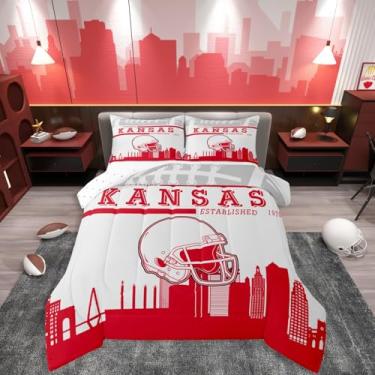 Imagem de Jogo de cama esportivo, para meninos, futebol americano, jogo de bola, para jogadores de futebol, capacete, rúgbi, cidade de rúgbi, conjunto de edredom (Kansas)