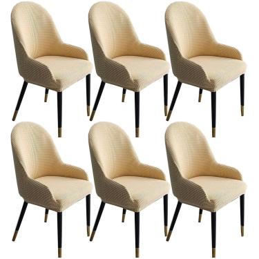 Imagem de Capa De Cadeira Jacquard, Capa De Cadeira De Sala De Jantar Com Encosto Curvo Capa De Banco De Bar Removível Lavável Protetor De Cadeira De Asa Para Festa De Banquete De Cozinha, Beige, 6 Pcs