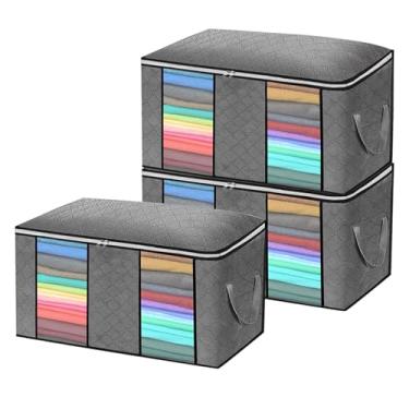 Imagem de Zerodis Bolsa de Armazenamento de Roupas, Organizadores de Armários Dobráveis ​​de Grande Capacidade Com Recipiente de Armazenamento de Roupas Claras para Os Edredons Cobertores Roupas (3pcs)