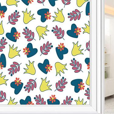 Imagem de Película de janela de privacidade de flores, textura de estilo floral, filme de vidro para sala de estar e escritório em casa, L90 x C 190 cm