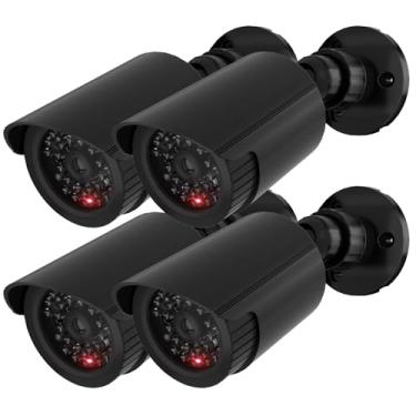 Imagem de WALI Câmera de vigilância simulada falsa CCTV de segurança para vigilância interna externa com uma luz LED, decalque adesivo de alerta de segurança (TC-B4), 4 pacotes, preto