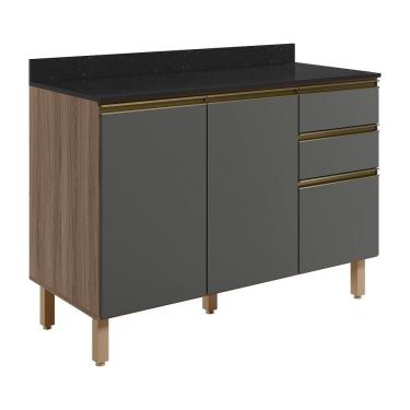 Imagem de Balcao Com Tampo 2p 3g 120cm Mdf Kali 16417 Carvalho Toq Chumbo Nicioli Carvalho Toq Chumbo